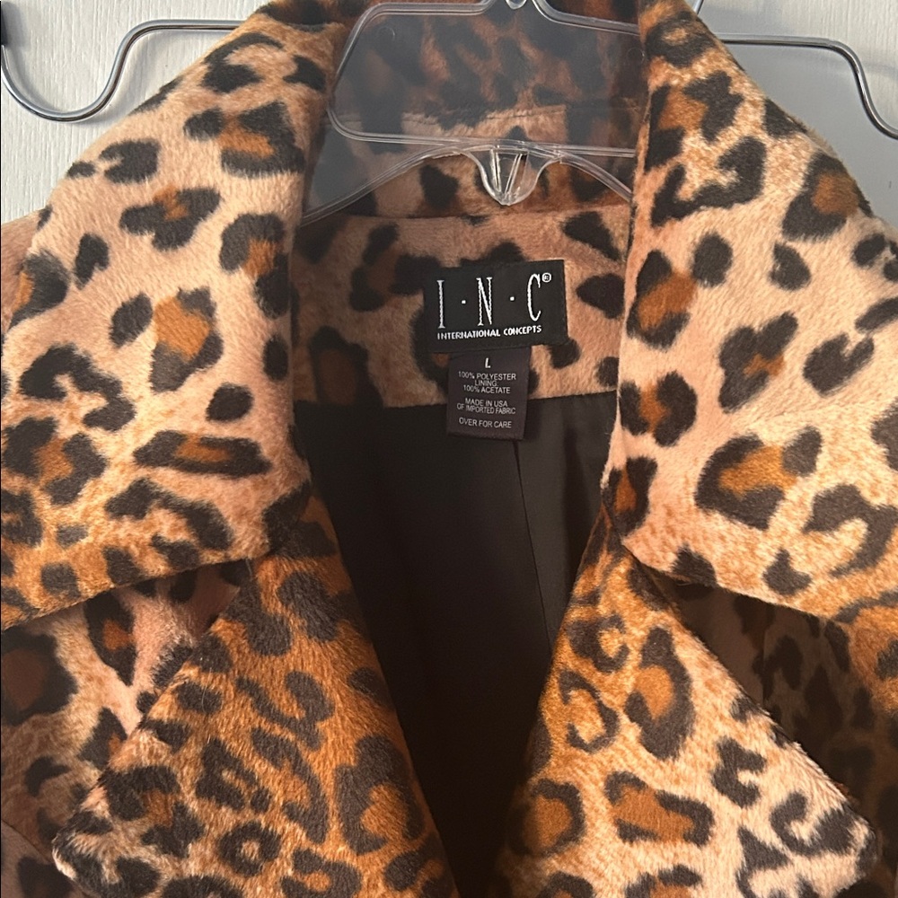 SALE - Womens Leopard INC Brown Long Fur Teddy Animal Print Jacket - Picture 3 of 6
